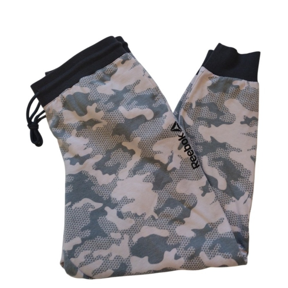 Reebok‎ Joggers Lounge Woman Large Camo Pink Gray Drawstring Pockets High Rise